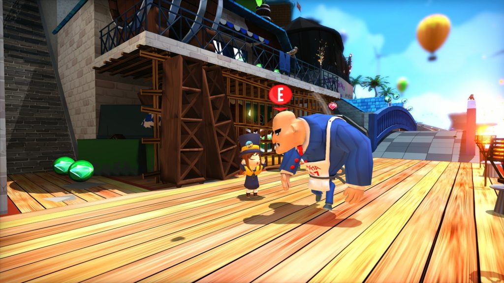 A Hat in Time screenshot of Hat Kid exploring a colorful 3D world