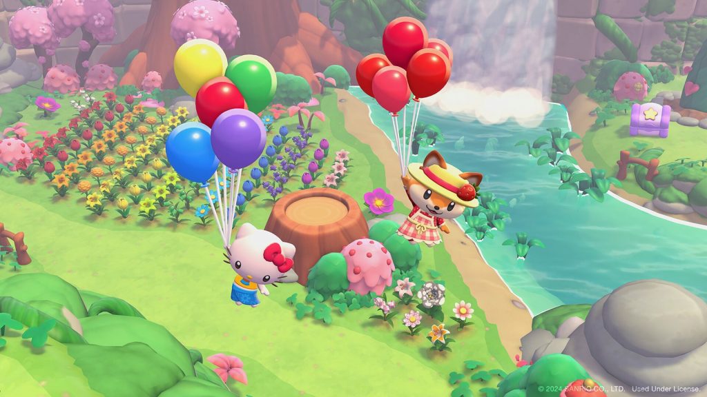 Hello Kitty Island Adventure screenshot of Sanrio characters on a sunny island