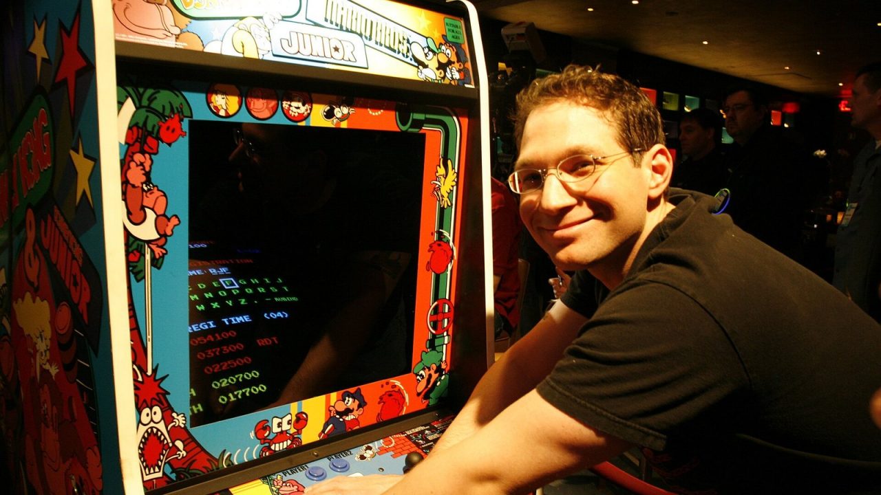 Original Donkey Kong arcade cabinet on display at an event venue