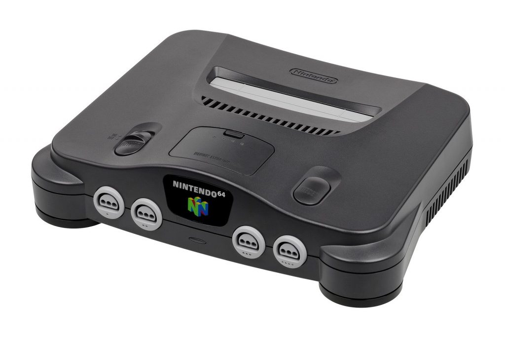 Nintendo 64 console viewed from the front left