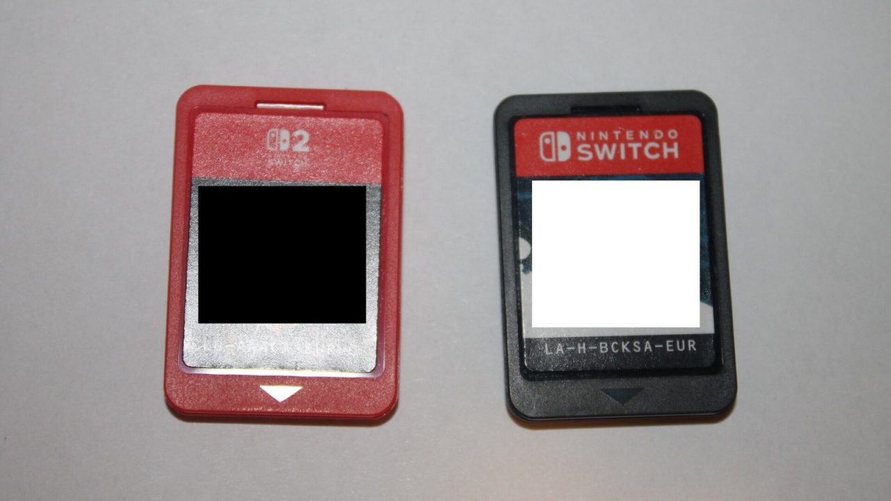 Nintendo Switch 2 game card next to an original Nintendo Switch game card