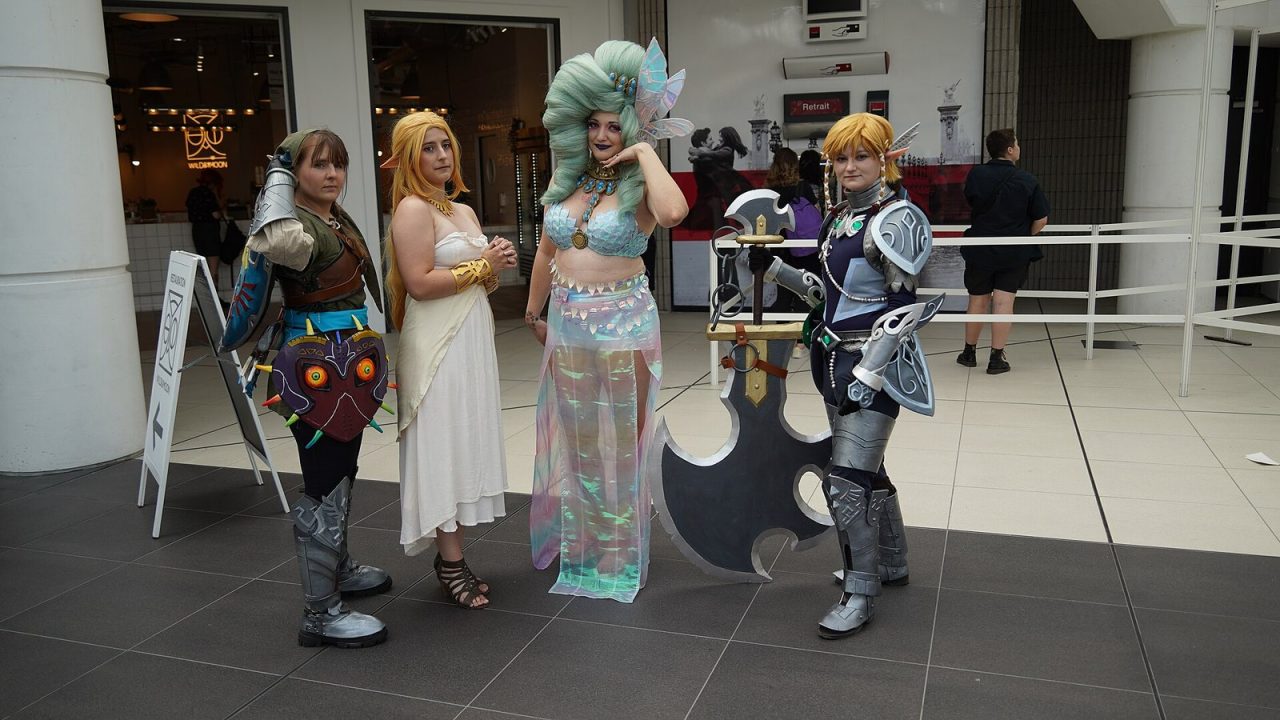 Group of cosplayers dressed as Link, Princess Zelda and other Zelda characters at Japan Expo 2023